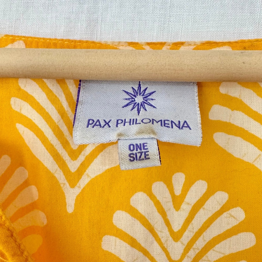 Pax Philomena Limoncello Maxi Kaftan Dress Yellow Cotton Block Print One Size - Picture 2 of 7